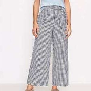 LOFT Gingham Wide-Leg Pants